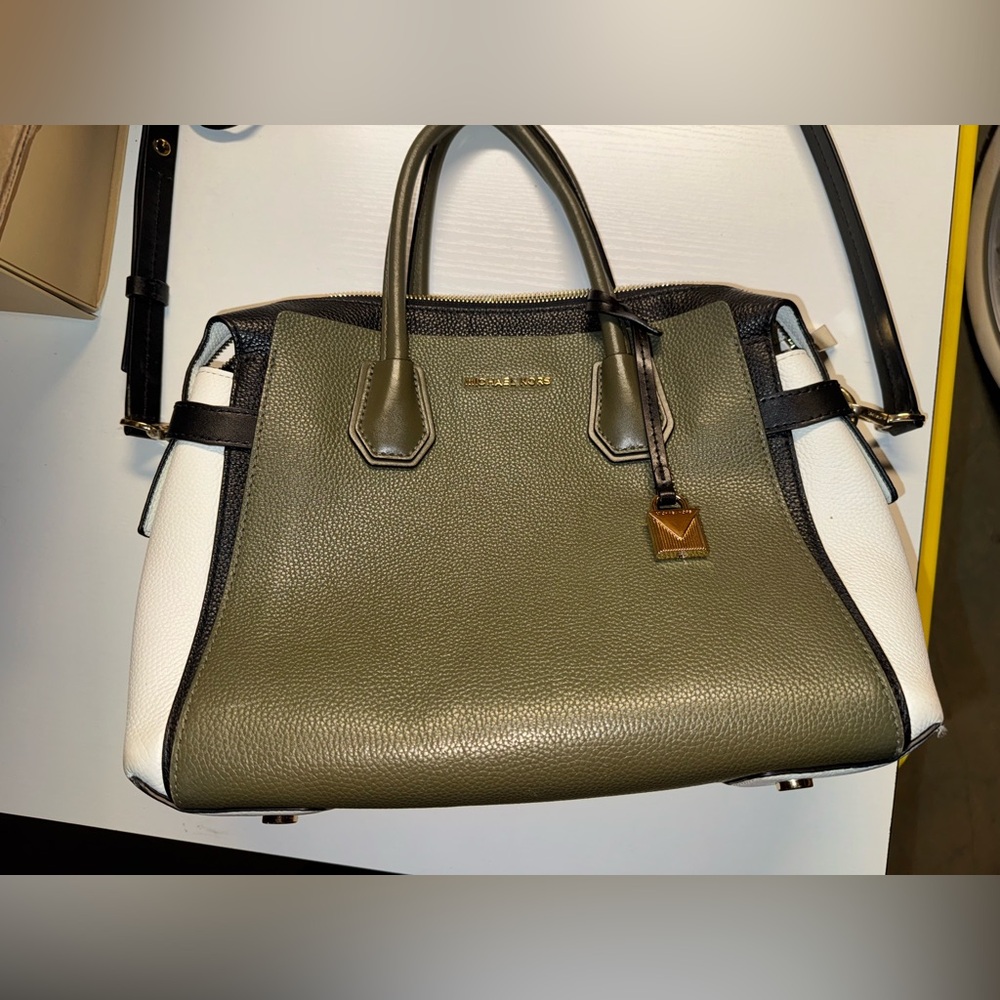 michael kors handbag green and white